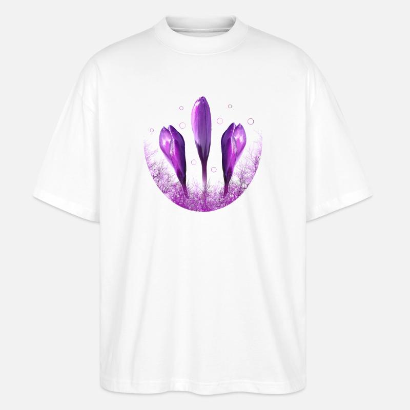 Crocus Crocus Fleurs Violettes - T-shirt bio Blaster 2.0 coupe oversize Stanley/Stella Unisexe - blanc