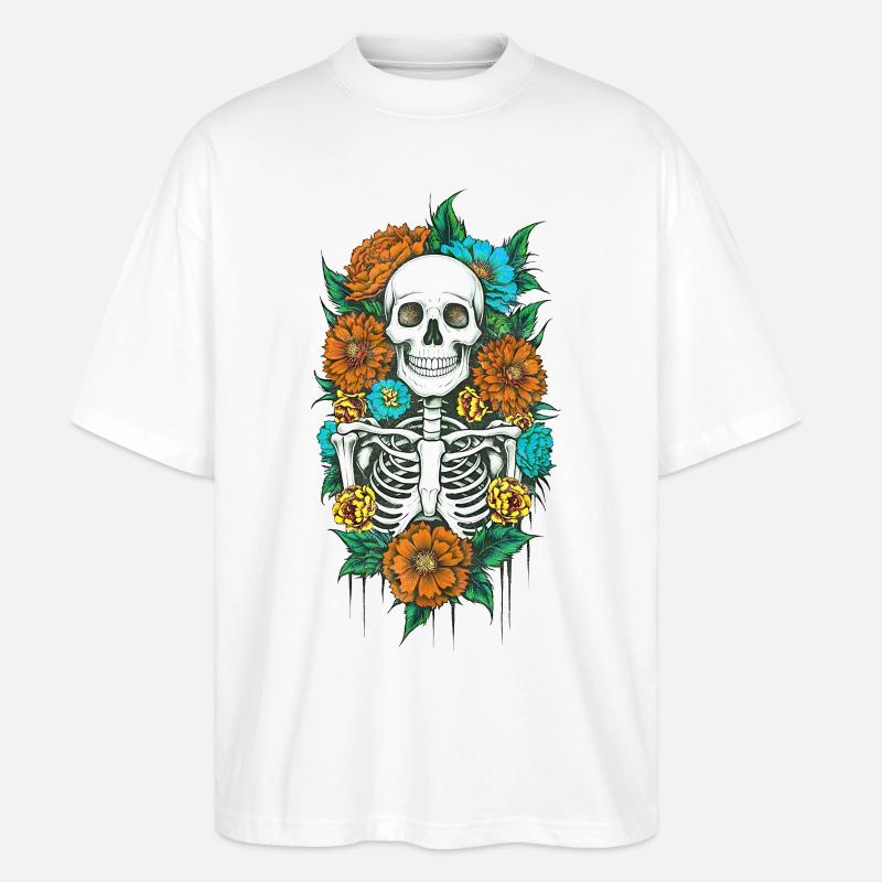 Squelette floral 2 - T-shirt bio Blaster 2.0 coupe oversize Stanley/Stella Unisexe - blanc