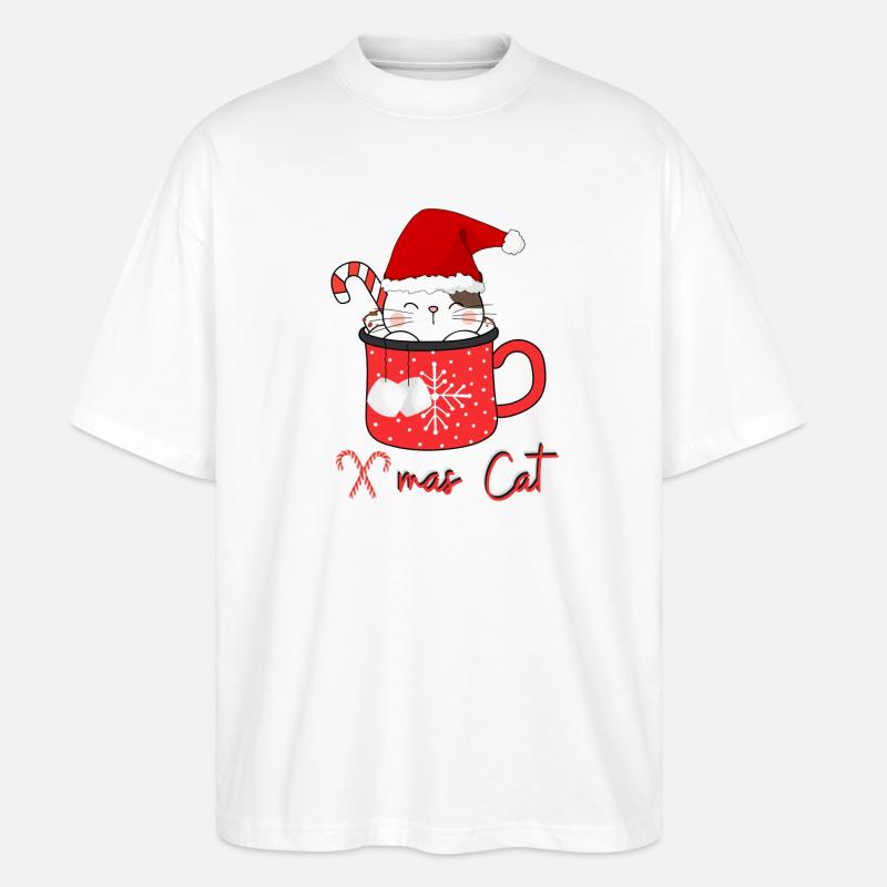 Chat de Noël - T-shirt bio Blaster 2.0 coupe oversize Stanley/Stella Unisexe - blanc