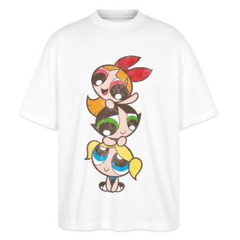 Powerpuff Girls Girl Tower - Stanley/Stella Oversized Unisex Organic T-shirt Blaster 2.0 - white - Front - Alina (178cm) & Michal (187cm)