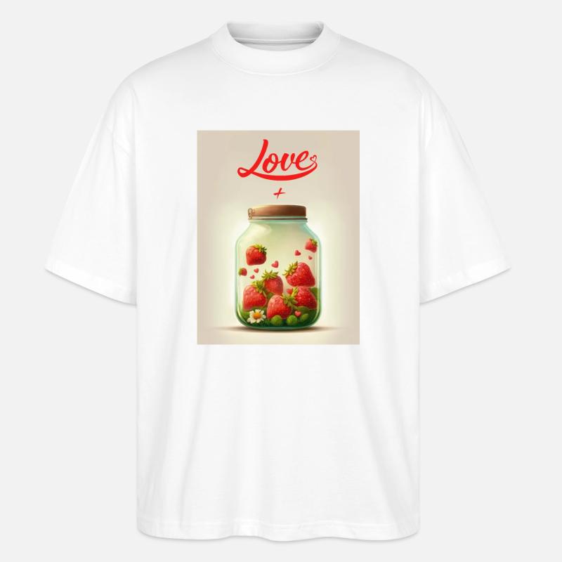 Erdbeeren im Liebesglas - Stanley/Stella Oversized Unisex Bio T-Shirt Blaster 2.0 - Weiß