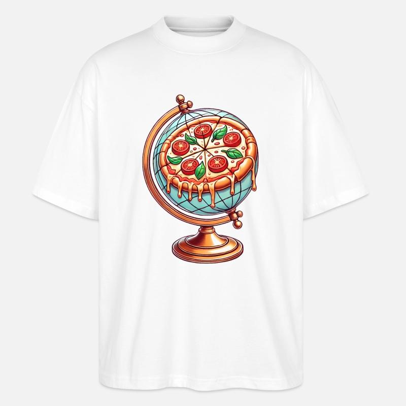 Pizza Globe Fondant Fromage Design - T-shirt bio Blaster 2.0 coupe oversize Stanley/Stella Unisexe - blanc