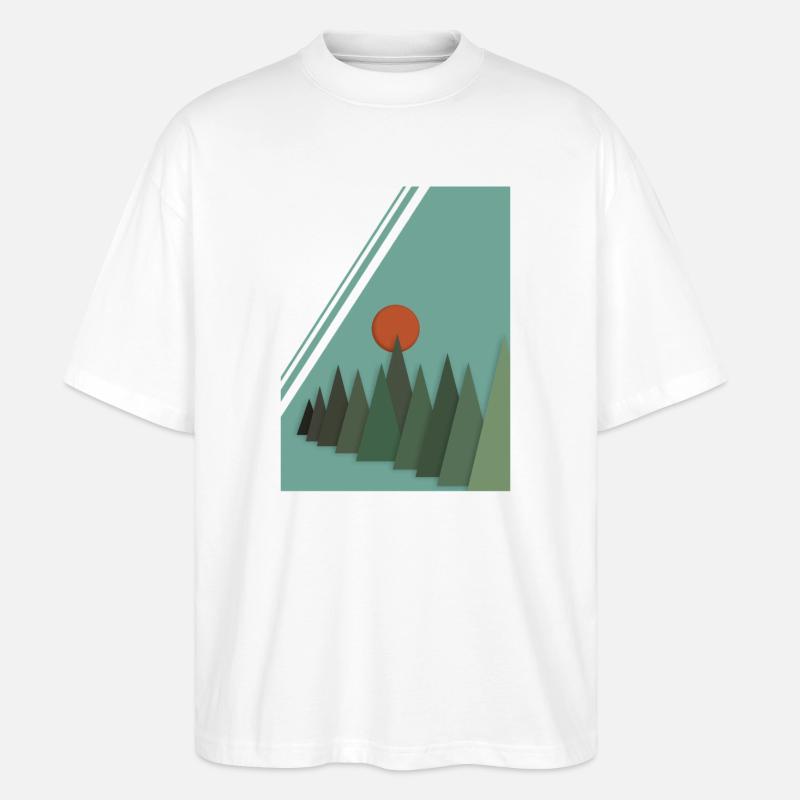 Abstrakte Berglandschaft mit roter Sonne - Stanley/Stella Oversized Unisex Bio T-Shirt Blaster 2.0 - Weiß