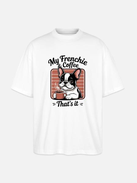 Frenchie French Bulldog Cartoon - Stanley/Stella Oversized Unisex Organic T-shirt Blaster 2.0 - white