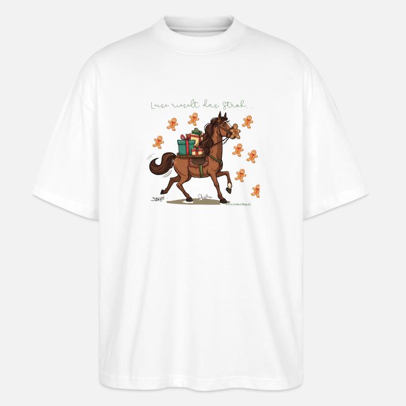 Weihnachtspferd mit Geschenken Traber -  - Stanley/Stella Oversized Unisex Bio T-Shirt Blaster 2.0 - Weiß