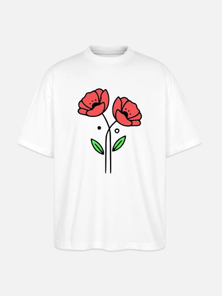 mohnblume-mohnblumen-minimalistisch-line-art-5 - Stanley/Stella Oversized Unisex Bio T-Shirt Blaster 2.0 - Weiß