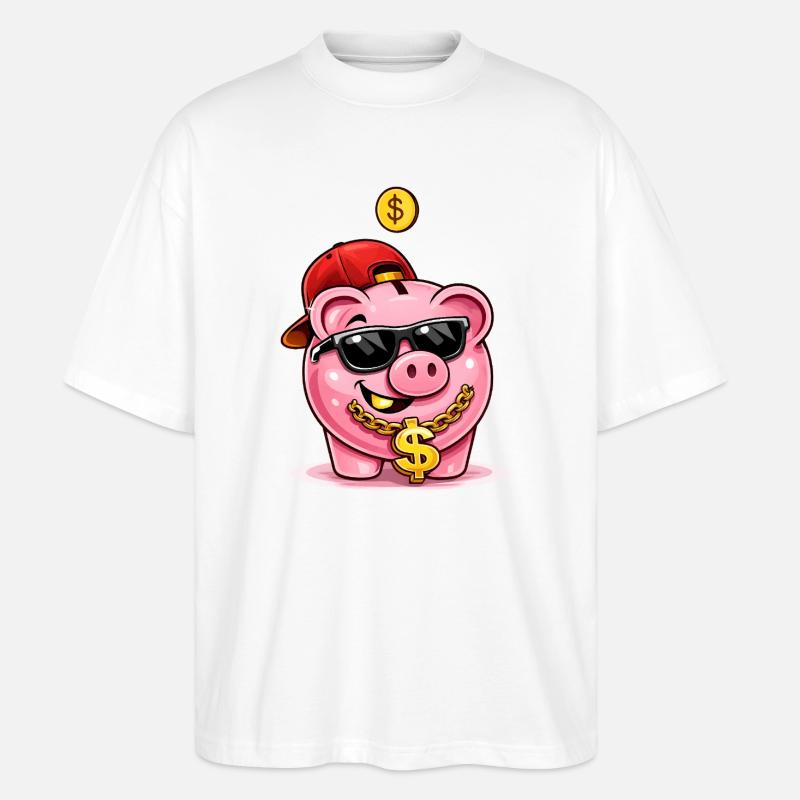 Cooles Sparschwein mit Dollar-Kette - Stanley/Stella Oversized Unisex Bio T-Shirt Blaster 2.0 - Weiß