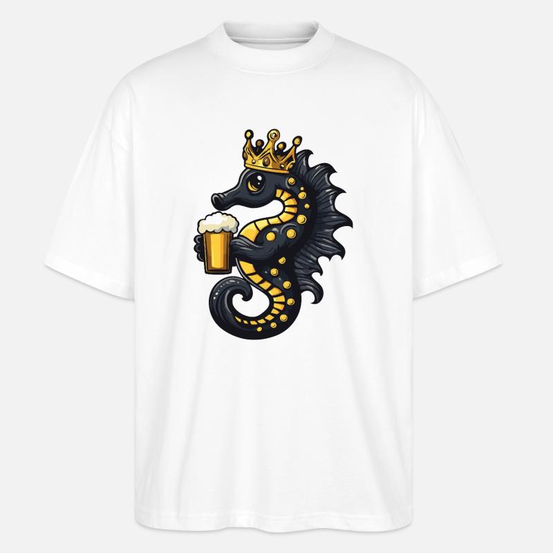 Seepferd Bier König - Stanley/Stella Oversized Unisex Bio T-Shirt Blaster 2.0 - Weiß