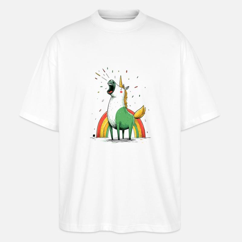 Einhorn mit Regenbogenzauber - Stanley/Stella Oversized Unisex Bio T-Shirt Blaster 2.0 - Weiß