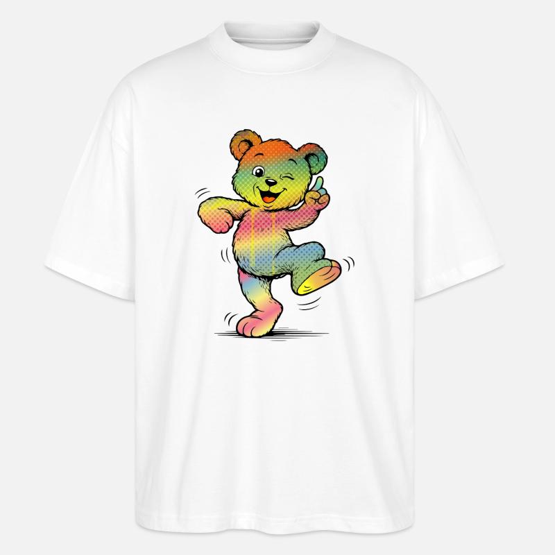Bunter Cartoon Bär Regenbogen Neon Style  - Stanley/Stella Oversized Unisex Bio T-Shirt Blaster 2.0 - Weiß