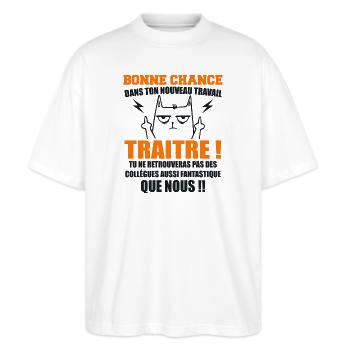 Départ Collègue Collègues Cadeau Traître Chat - T-shirt bio Blaster 2.0 coupe oversize Stanley/Stella Unisexe - blanc - Devant - Alina (178cm) & Michal (187cm)