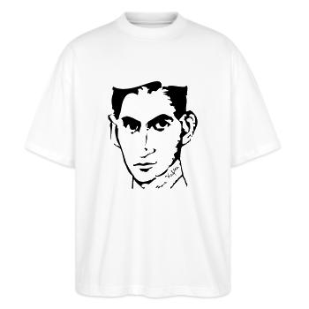 Portrait of Franz Kafka, - Stanley/Stella Oversized Unisex Organic T-shirt Blaster 2.0 - white - Front - Alina (178cm) & Michal (187cm)