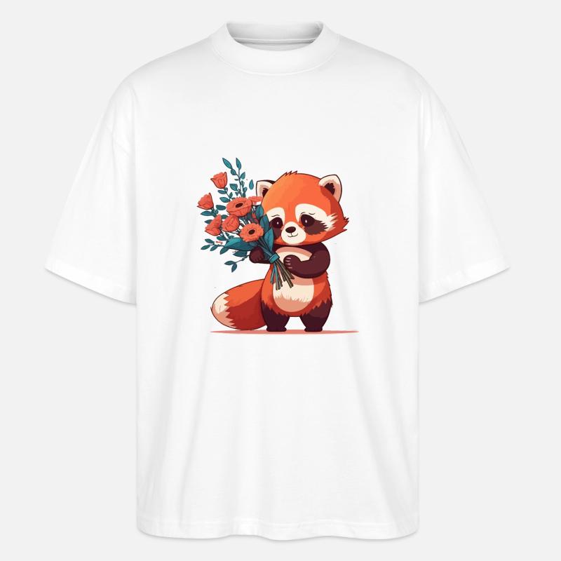 Panda roux à fleurs - T-shirt bio Blaster 2.0 coupe oversize Stanley/Stella Unisexe - blanc