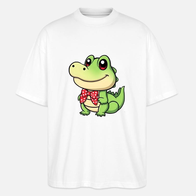 süßes Comic-Krokodil mit roter Krawatte - Stanley/Stella Oversized Unisex Bio T-Shirt Blaster 2.0 - Weiß