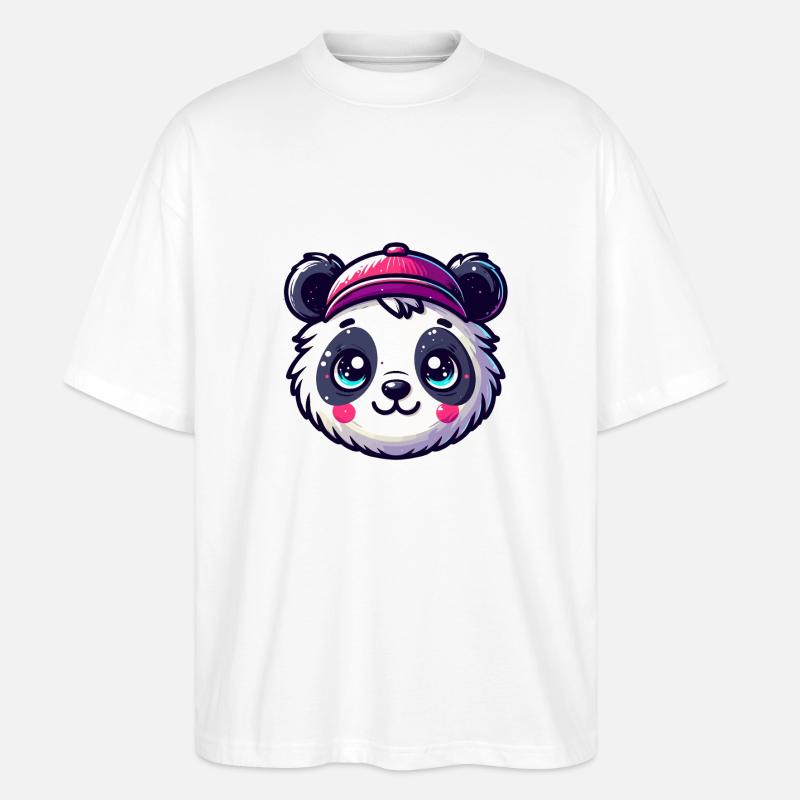 Panda Kopf mit Kappe - Stanley/Stella Oversized Unisex Bio T-Shirt Blaster 2.0 - Weiß