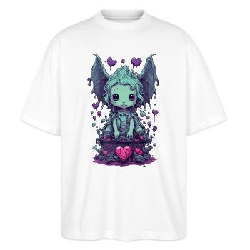 Gothic Ghoul Kawaii Love Monster Pastel Design - Stanley/Stella Oversized Unisex Bio T-Shirt Blaster 2.0 - Weiß - Vorne - Alina (178cm) & Michal (187cm)