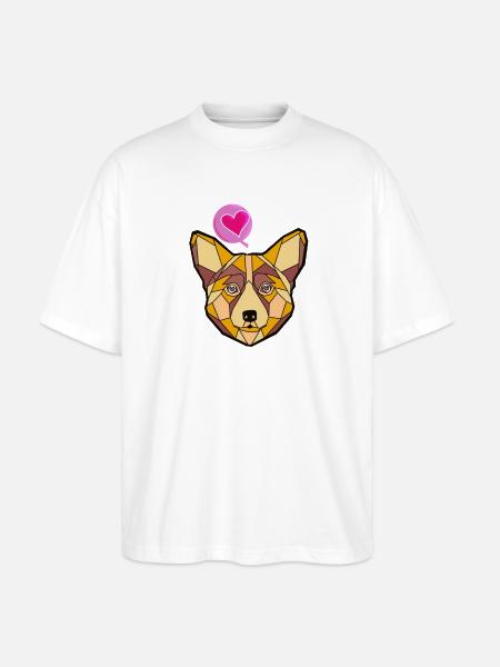 Geometric Dog with Heart - Stanley/Stella Oversized Unisex Organic T-shirt Blaster 2.0 - white