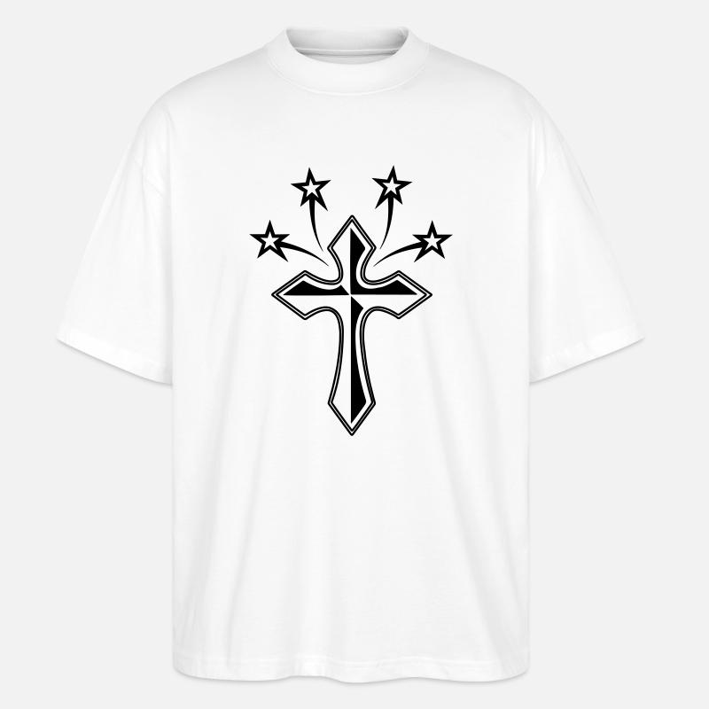 Kreuz mit vier Sternen - Stanley/Stella Oversized Unisex Bio T-Shirt Blaster 2.0 - Weiß