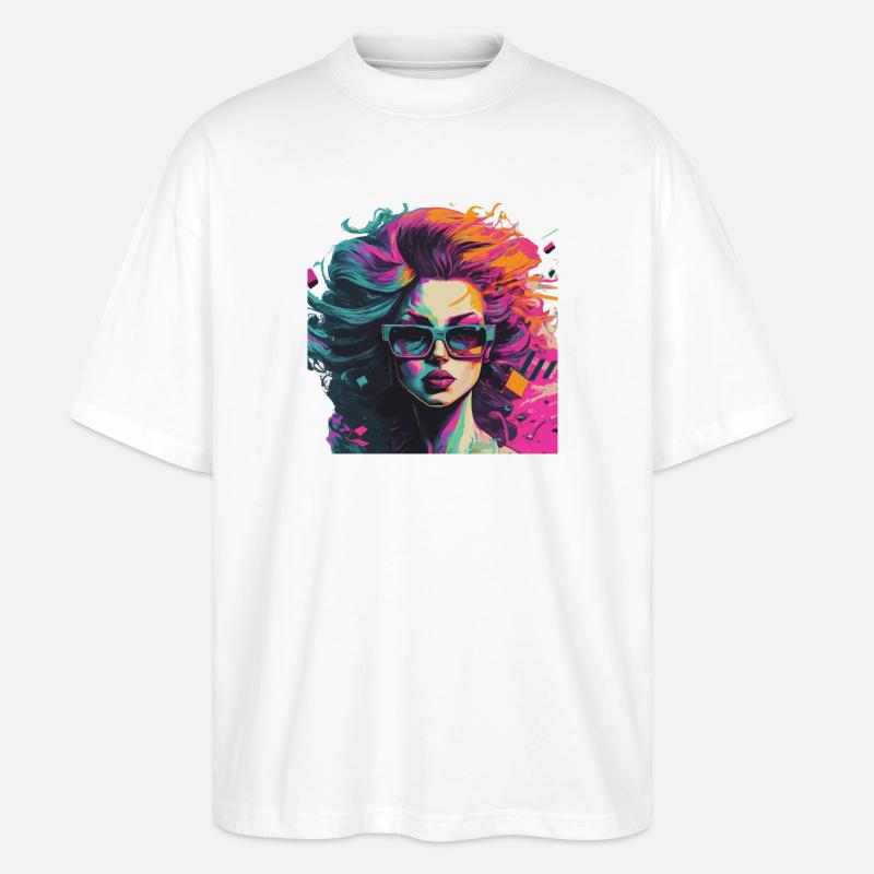 Farbexplosion Frau mit Sonnenbrille - Stanley/Stella Oversized Unisex Bio T-Shirt Blaster 2.0 - Weiß
