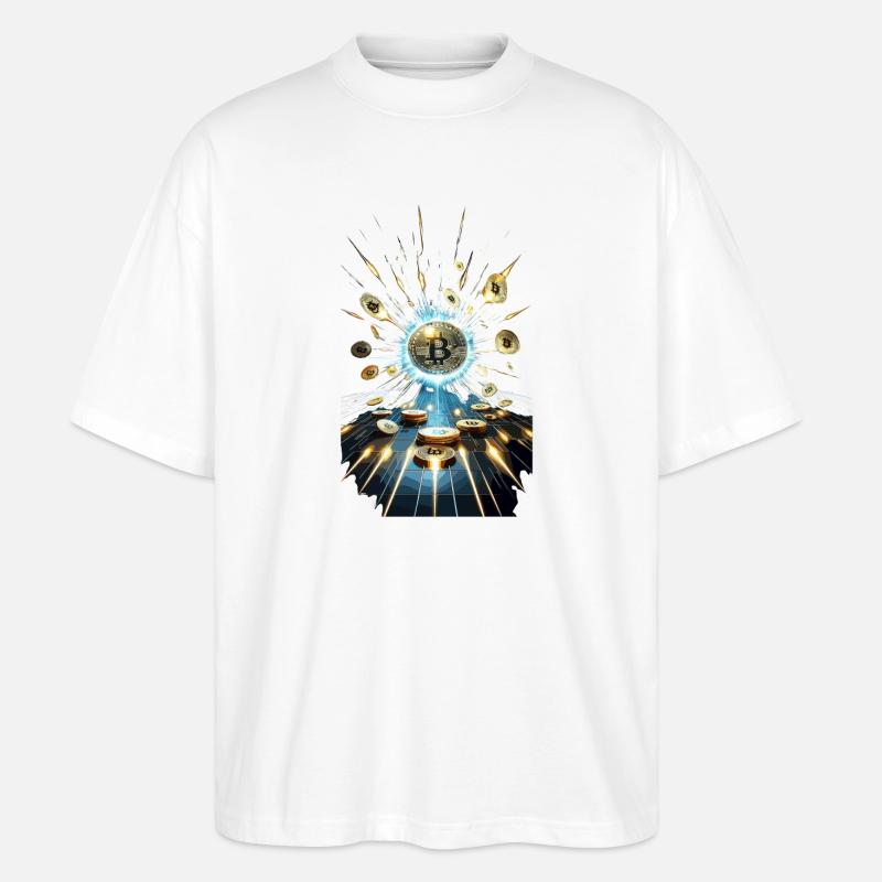 Bitcoin Explosion Conception d’art numérique - T-shirt bio Blaster 2.0 coupe oversize Stanley/Stella Unisexe - blanc
