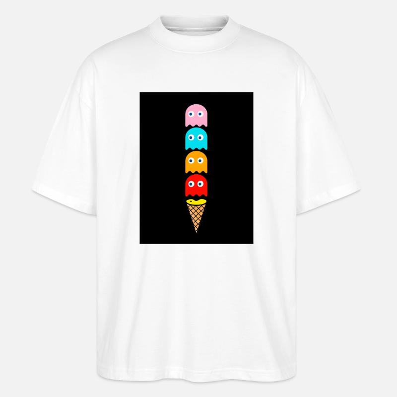 Eiscreme-Zeichnung mit bunten Geistern - Stanley/Stella Oversized Unisex Bio T-Shirt Blaster 2.0 - Weiß