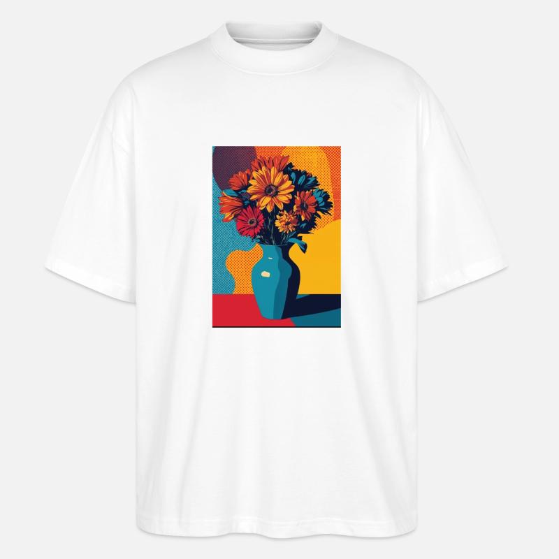 Strauß aus Pop-Art-Blumen - Stanley/Stella Oversized Unisex Bio T-Shirt Blaster 2.0 - Weiß