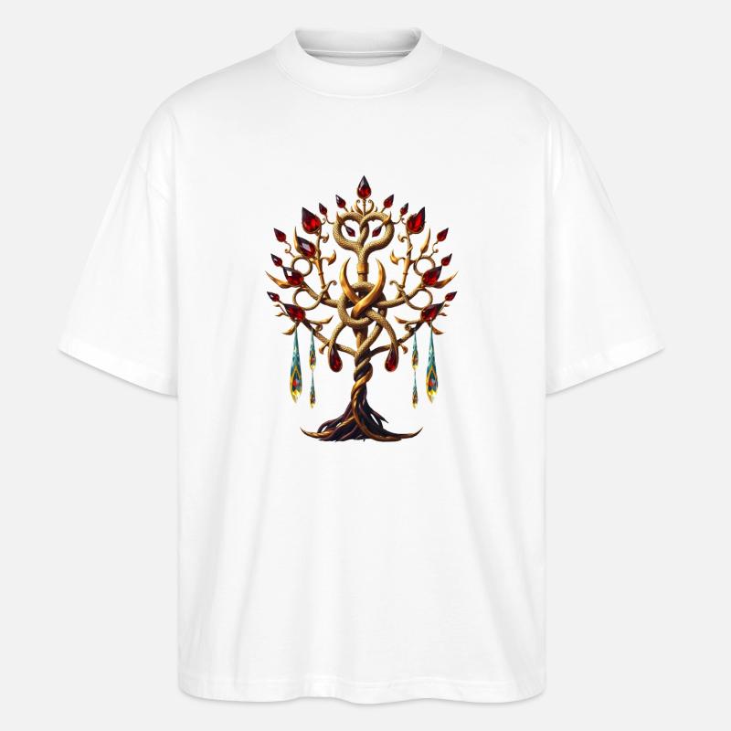 Magischer Lebensbaum mit roten Edelsteinen - Stanley/Stella Oversized Unisex Bio T-Shirt Blaster 2.0 - Weiß