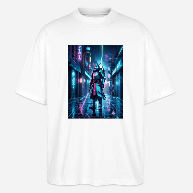 Neon-Samurai der Nacht - Stanley/Stella Oversized Unisex Bio T-Shirt Blaster 2.0 - Weiß