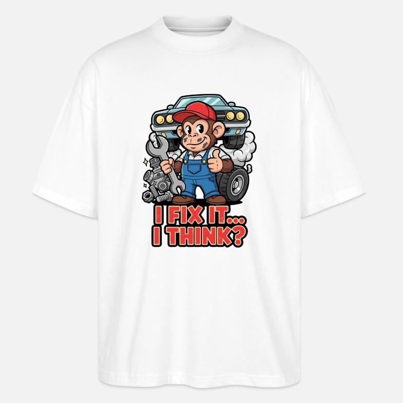 Affe Mechaniker – I Fix It - Stanley/Stella Oversized Unisex Bio T-Shirt Blaster 2.0 - Weiß