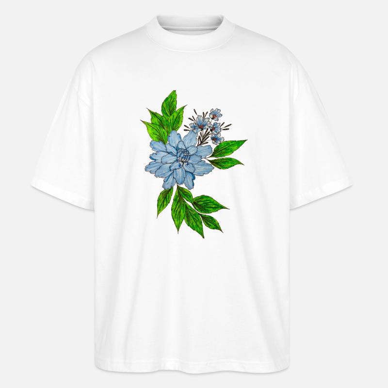 Blaues Wasserfarben-Blütenbouquet - Stanley/Stella Oversized Unisex Bio T-Shirt Blaster 2.0 - Weiß