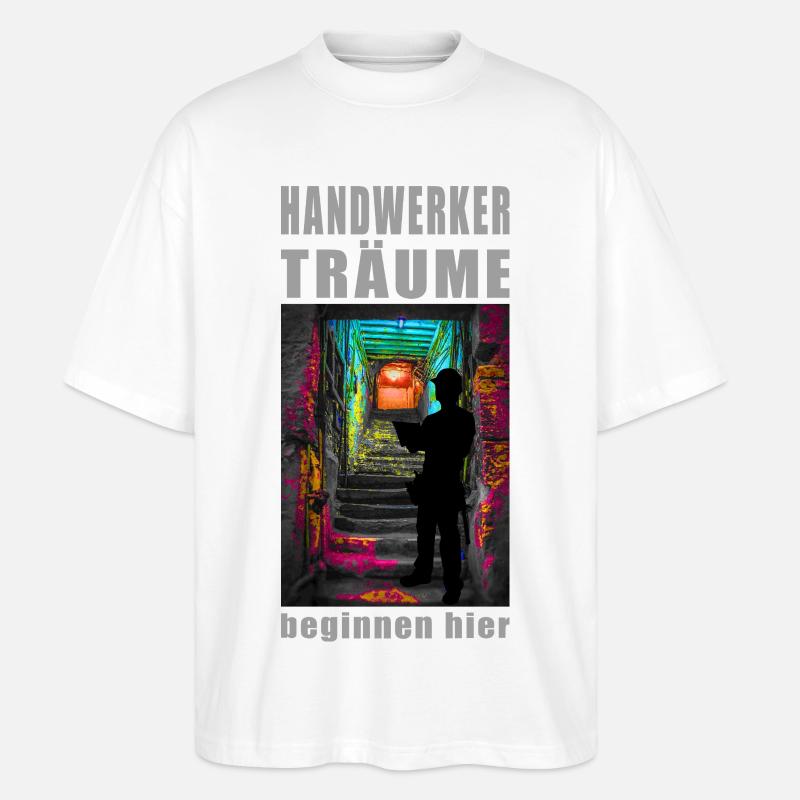 Handwerker Träume: Neonpfad - Stanley/Stella Oversized Unisex Bio T-Shirt Blaster 2.0 - Weiß
