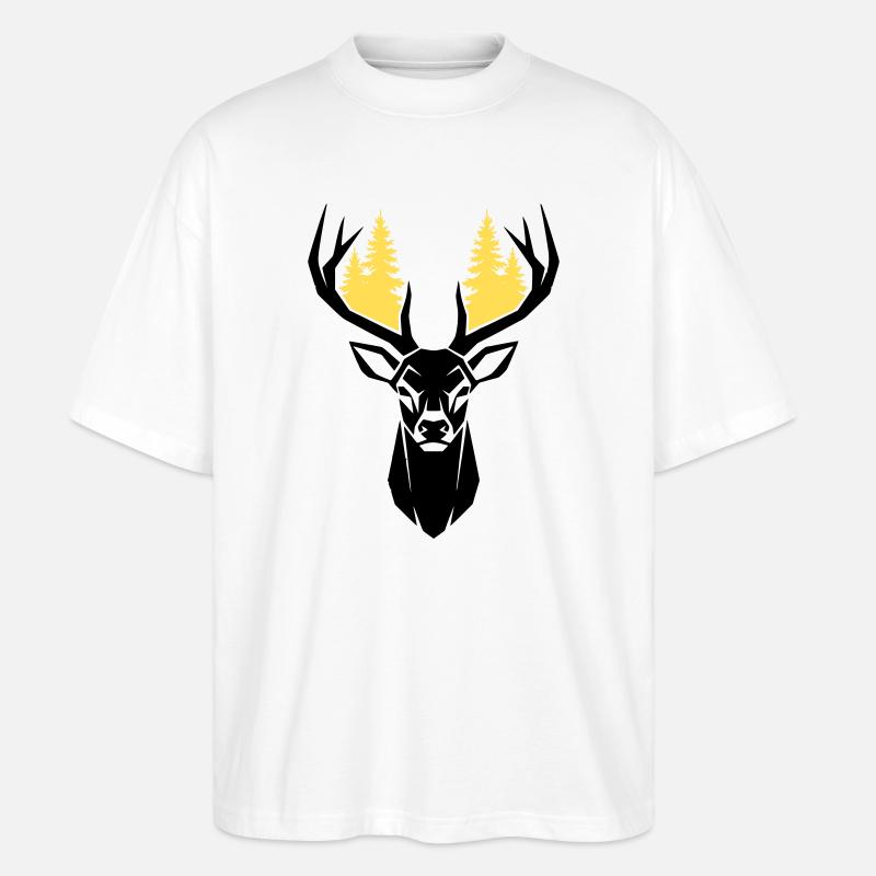 Hirschkopf Wald Silhouette - Stanley/Stella Oversized Unisex Bio T-Shirt Blaster 2.0 - Weiß