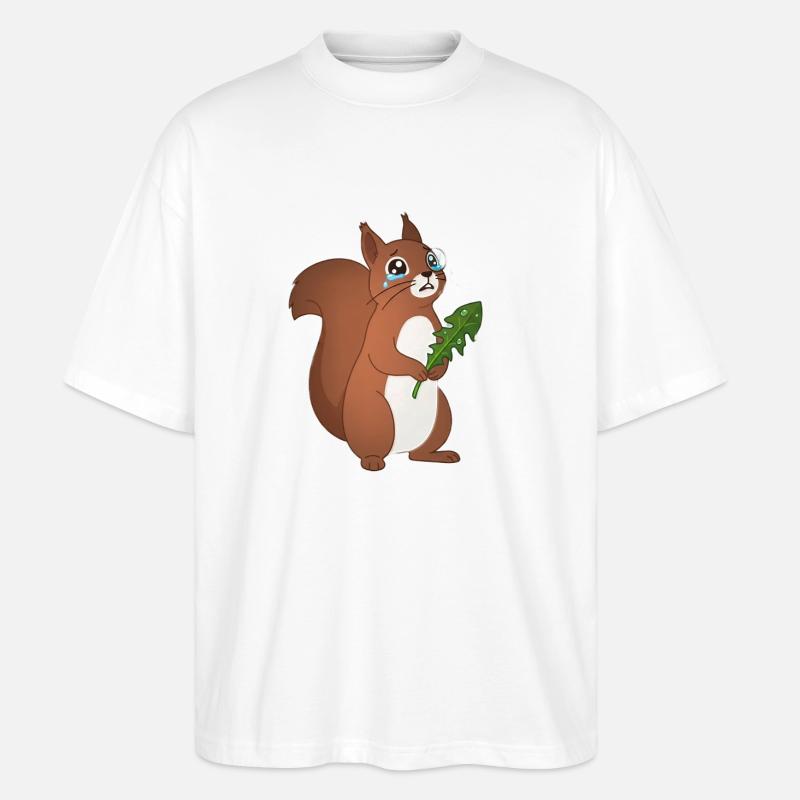 Heulendes Eichhörnchen mit einem Blatt - Stanley/Stella Oversized Unisex Bio T-Shirt Blaster 2.0 - Weiß