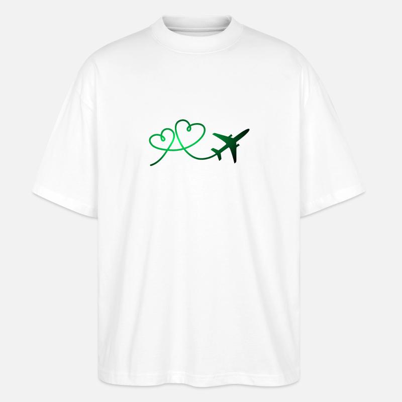 Flugzeug Flieger mit Herz - Stanley/Stella Oversized Unisex Bio T-Shirt Blaster 2.0 - Weiß