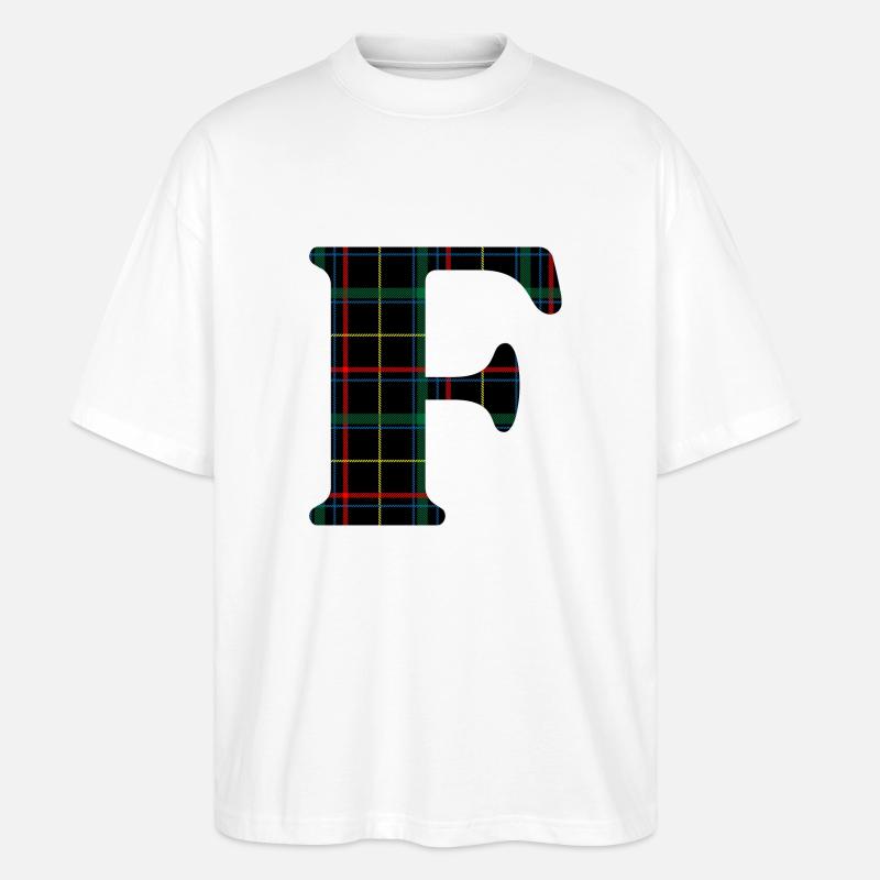 Monogramm f Schottischer Tartan - Stanley/Stella Oversized Unisex Bio T-Shirt Blaster 2.0 - Weiß