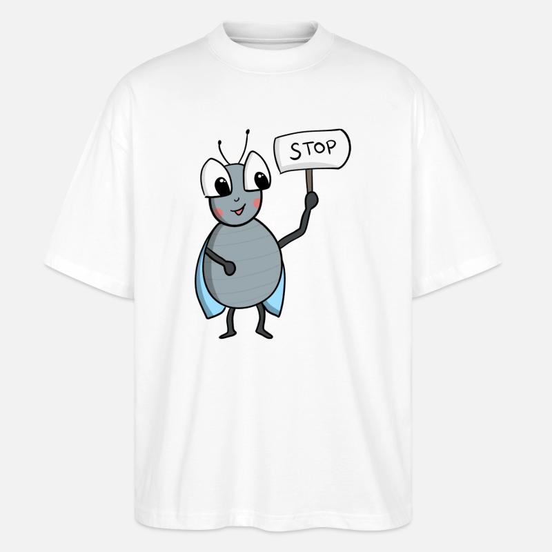 Fliege mit STOP Schild - Stanley/Stella Oversized Unisex Bio T-Shirt Blaster 2.0 - Weiß