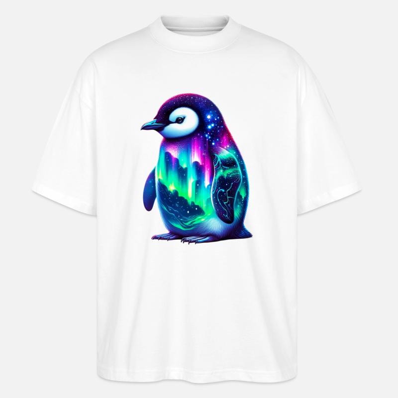 Aurora Borealis Pinguin - Stanley/Stella Oversized Unisex Bio T-Shirt Blaster 2.0 - Weiß