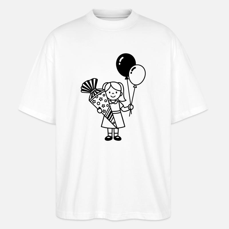 Einschulung Mädchen mit Schultüte - Stanley/Stella Oversized Unisex Bio T-Shirt Blaster 2.0 - Weiß