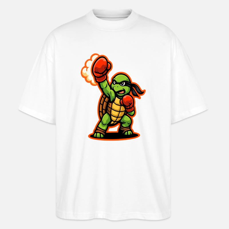 Boxing Turtle Fighter Power Punch Maskottchen - Stanley/Stella Oversized Unisex Bio T-Shirt Blaster 2.0 - Weiß