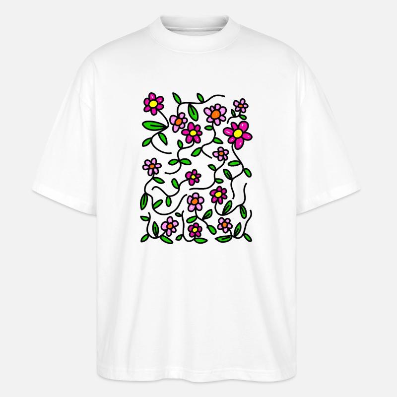 Rosa blühende Doodle-Gänseblümchen - Stanley/Stella Oversized Unisex Bio T-Shirt Blaster 2.0 - Weiß