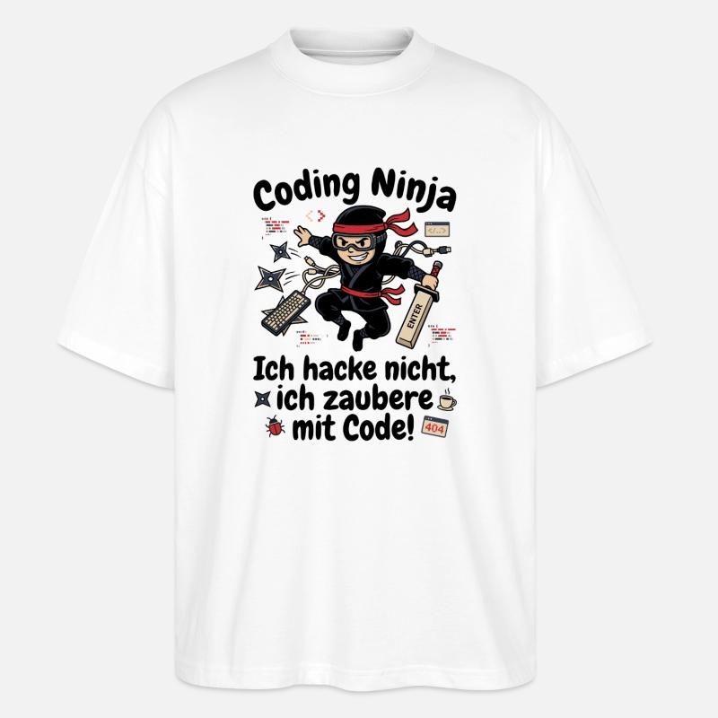 Coder Ninja Programmierer Humor - Stanley/Stella Oversized Unisex Bio T-Shirt Blaster 2.0 - Weiß