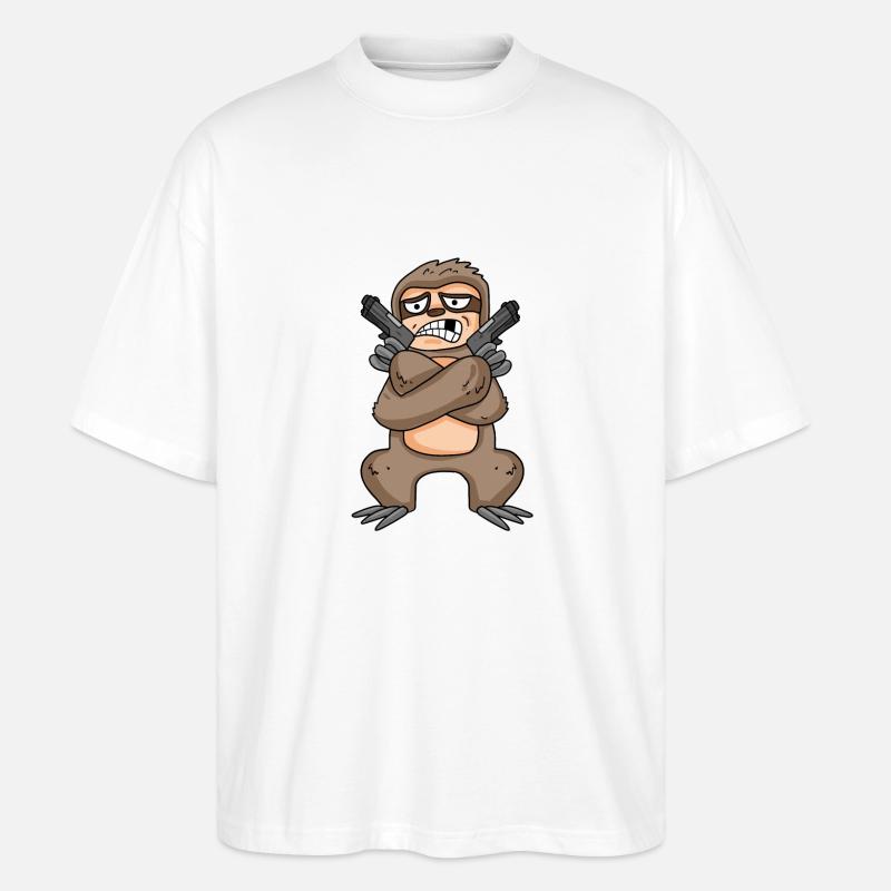 Faultier mit Pistole - Stanley/Stella Oversized Unisex Bio T-Shirt Blaster 2.0 - Weiß