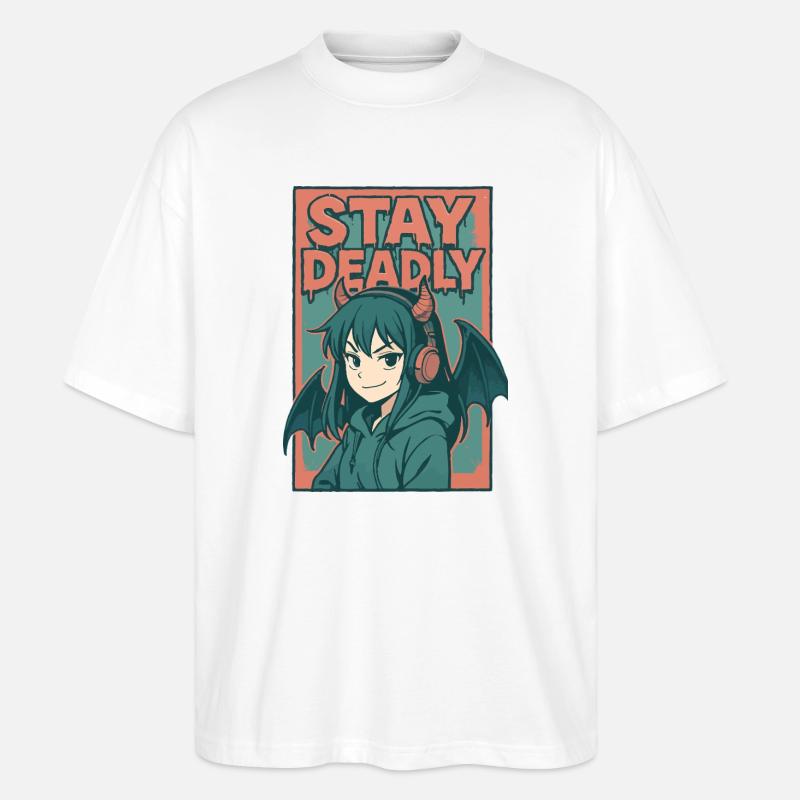 Bleib tödlich Dämonenmädchen Kunst - Stanley/Stella Oversized Unisex Bio T-Shirt Blaster 2.0 - Weiß