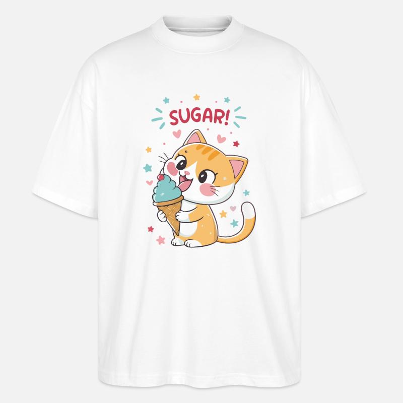 Festliche Gourmet-Katzen-Eiscreme - Stanley/Stella Oversized Unisex Bio T-Shirt Blaster 2.0 - Weiß