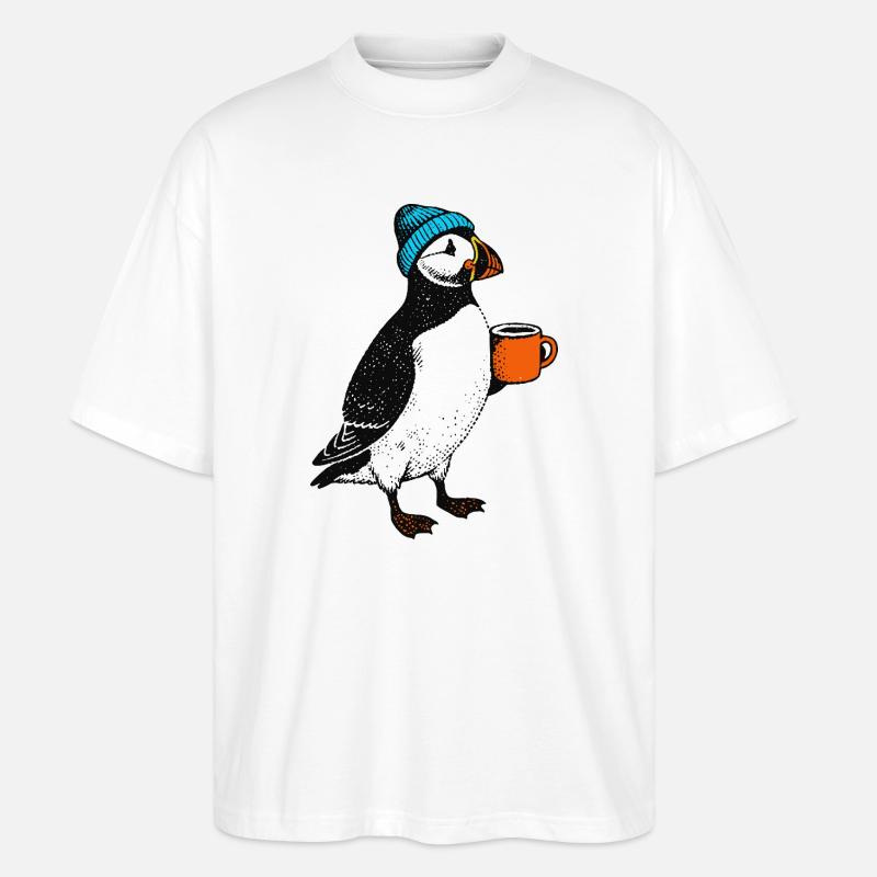 Macareux du café - T-shirt bio Blaster 2.0 coupe oversize Stanley/Stella Unisexe - blanc