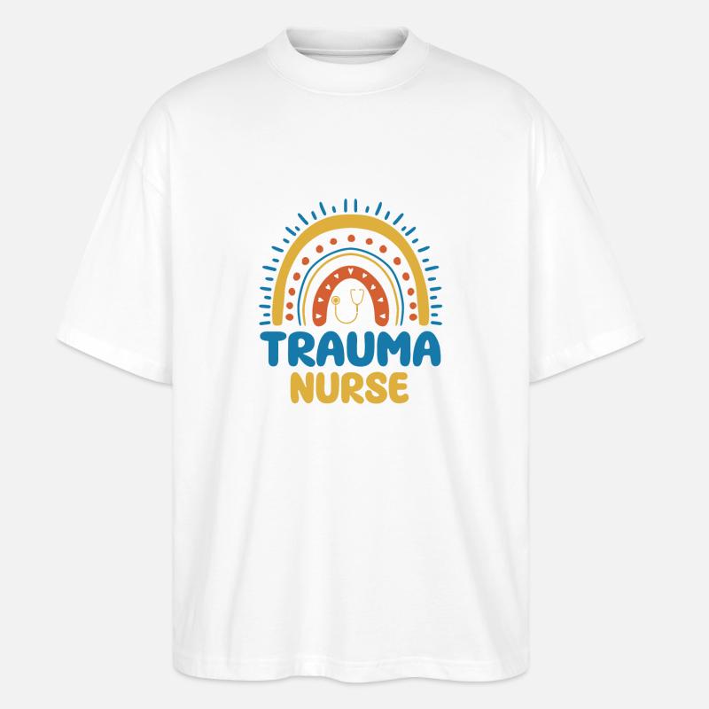 Trauma Krankenschwester Boho Regenbogen Design - Stanley/Stella Oversized Unisex Bio T-Shirt Blaster 2.0 - Weiß