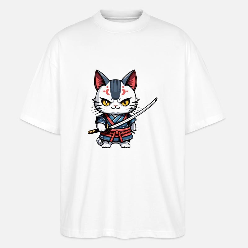 Samurai-Katze #27 - Stanley/Stella Oversized Unisex Bio T-Shirt Blaster 2.0 - Weiß
