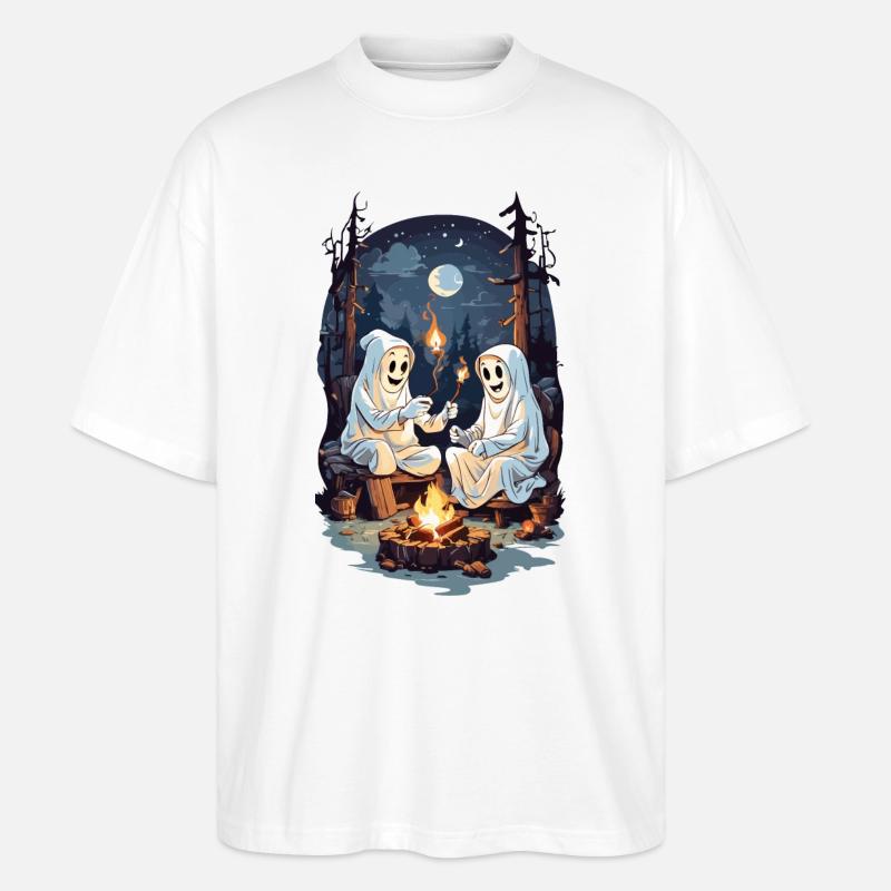 Funny Halloween Ghosts Grilling Campfire - Stanley/Stella Oversized Unisex Organic T-shirt Blaster 2.0 - white