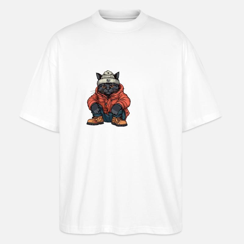 Chat Drôle d’Hiver - T-shirt bio Blaster 2.0 coupe oversize Stanley/Stella Unisexe - blanc