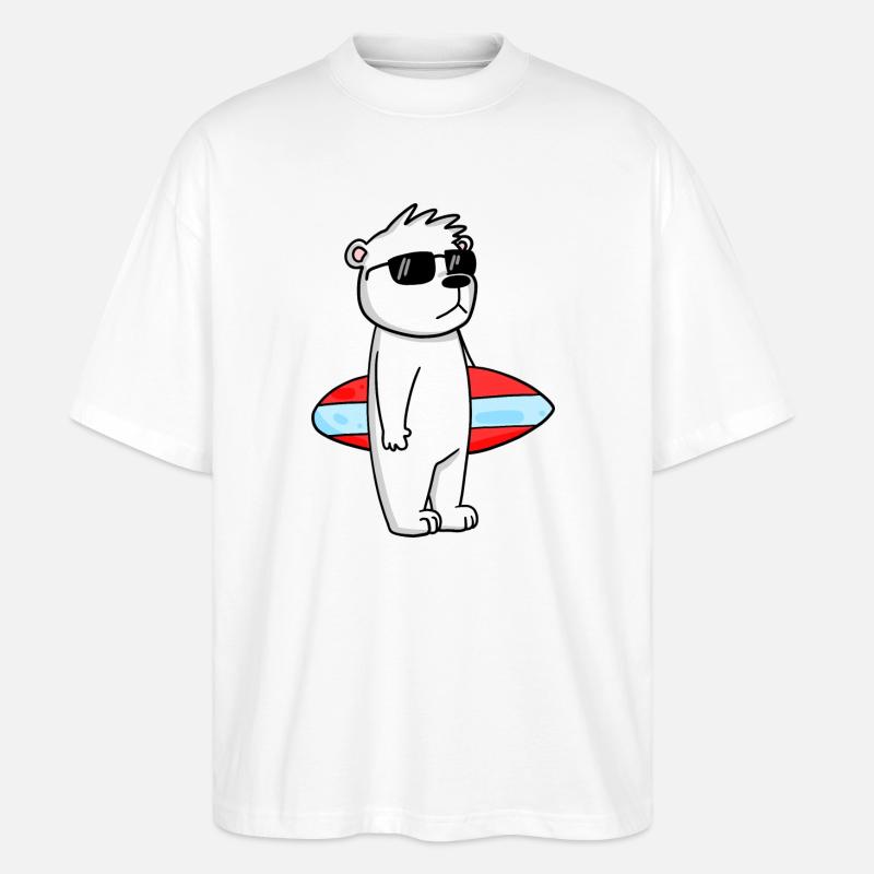Surfboard Polarbär Surfen Bär Coole - Urlaub - Stanley/Stella Oversized Unisex Bio T-Shirt Blaster 2.0 - Weiß